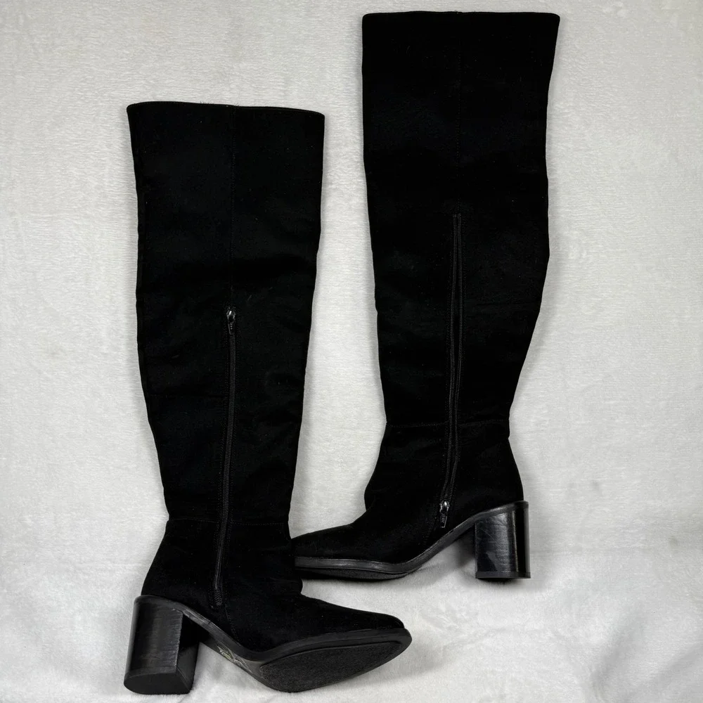 Seychelles Black Over the Knee Fabric Block Heel Boots Womens 7 Side Zip Pointed